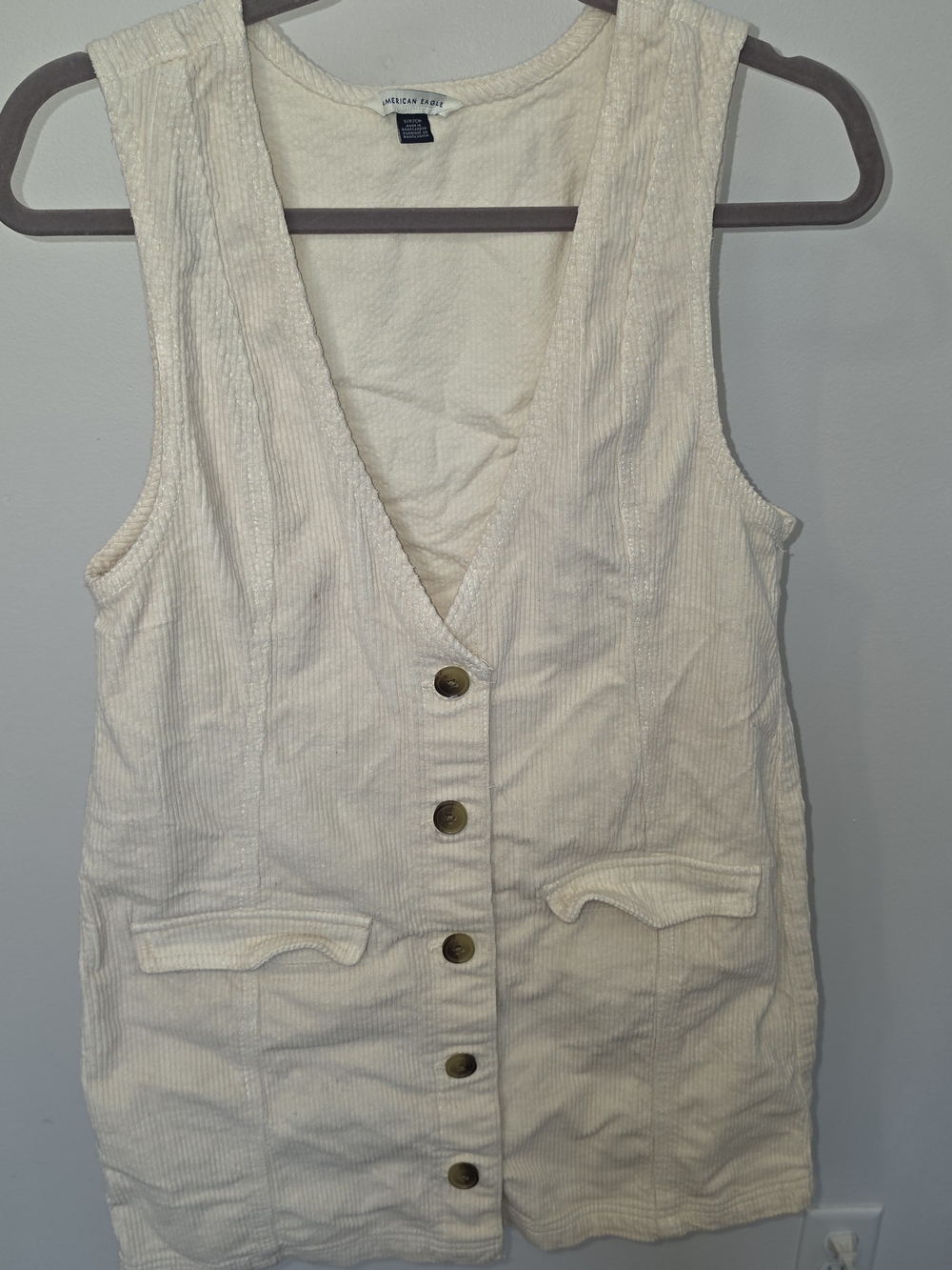 American Eagle Outfitters Cream Corduroy Button Dress